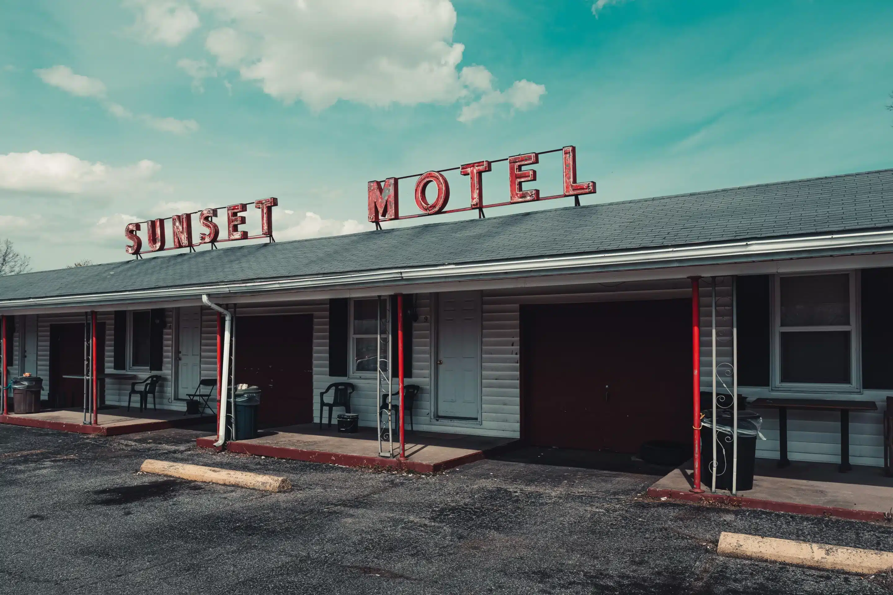 A sketchy motel. This is an example of why car camping is better.
