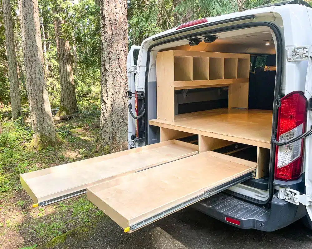 A fantastic low roof Ford Transit campervan with a functional and utilitarian build completed by the talented custom conversion shop at Camp N Car in Port Townsend Washington on the Olympic Peninsula