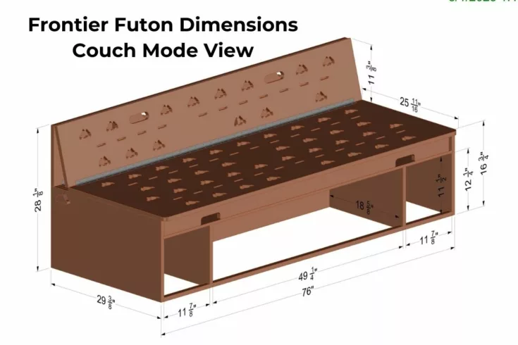 Dimensions for the Frontier Futon convertible couch/bed by Camp N Car