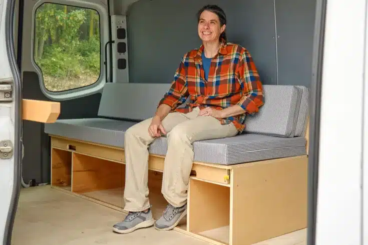Frontier Futon vanlife convertible couch bed created by Camp N Car