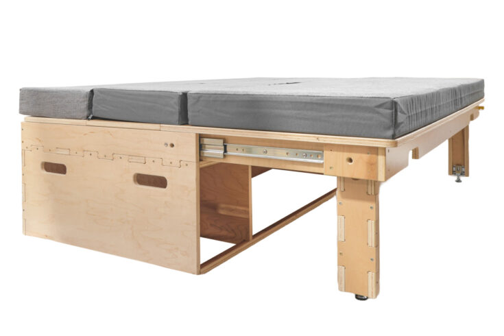 Frontier Futon modular transforming couch / bed for campervans, RVs and tiny homes created by Camp N Car in Port Townsend Washington in the USA.