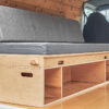 Frontier Futon modular transforming couch / bed for campervans, RVs and tiny homes created by Camp N Car in Port Townsend Washington in the USA.