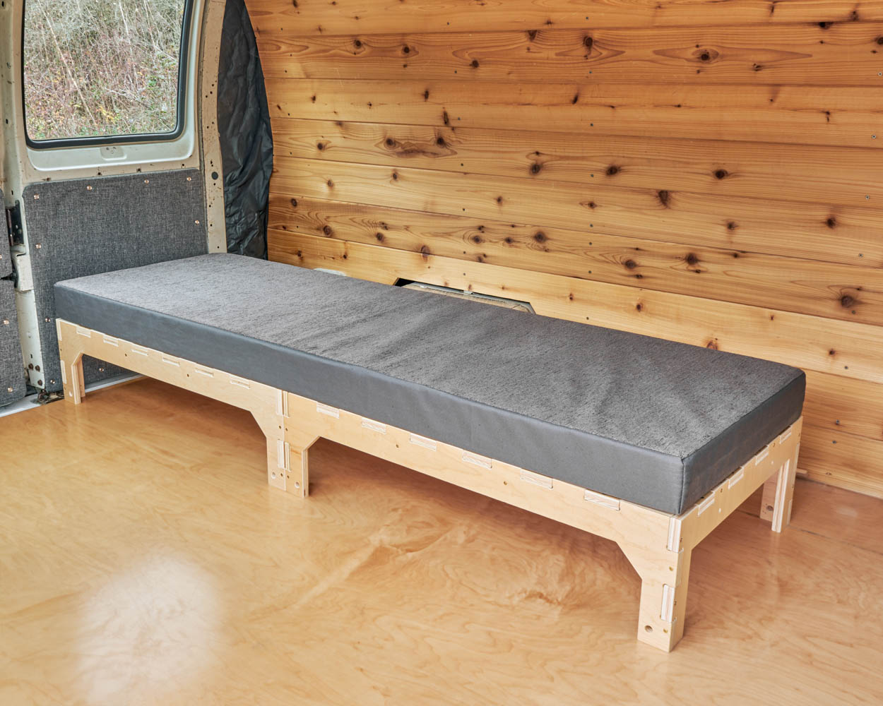 Modern high quality camping mattress pad for use with the Basic Bunk elevated sleeping platform created by Camp N Car in the United States.