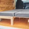 A perfectly fitted custom mattress for use with the Trunk Bunk modular expanding bed platform for cars and vans made by Camp N Car in Washington State in the Pacific Northwest of the United States of America.