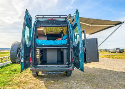 Beautifully converted Mercedes Sprinter with the 170 wheelbase built by Camp N Car world class van conversion shop in Port Townsend Washington on the Olympic Peninsula ready for PNW travel